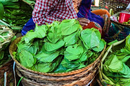 Traditional food market in Heho, Shan State, Myanmar former Burmaの写真素材