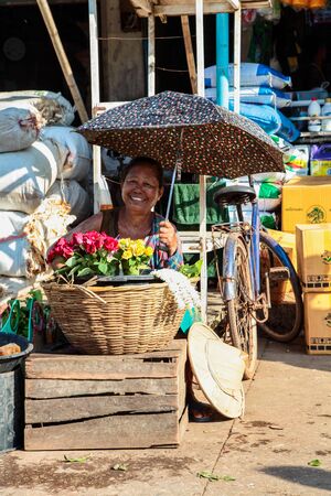 Mawlamyine, Myanmar - Nov 05, 2019: A market in the city center of Mawlamyine in Myanmar, former Burma in Asiaのeditorial素材