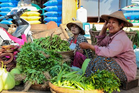 Mawlamyine, Myanmar - Nov 05, 2019: A market in the city center of Mawlamyine in Myanmar, former Burma in Asiaのeditorial素材