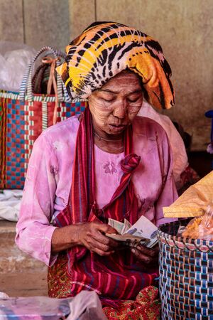 Heho, Myanmar - Nov 08, 2019: People at a market in the city center of Heho in Myanmar, former Burma in Asiaのeditorial素材