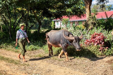 Kyaung, Myanmar - Nov 10, 2019: Village Kyaung near of Shwenandaw Monastery in Mandalay, Myanmarのeditorial素材