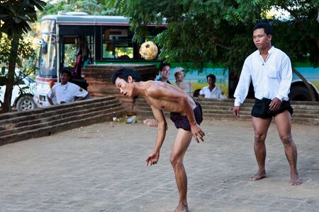Bagan, Myanmar - Nov 15, 2019: Burmese men playing the traditional ball game of Myanmar: Chinlone.のeditorial素材