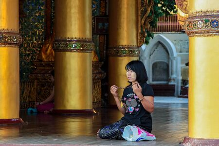 Yangon, Myanmar - Nov 02, 2019: Shwedagon Pagoda Temple in Yangon, Myanmar former Burma in Asiaのeditorial素材