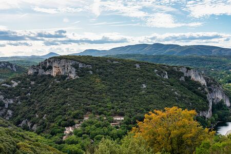 Landscape view around the village Vallon Pont dArc in Ardeche, France