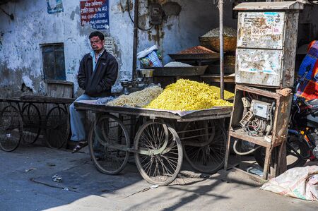 Udaipur, India - Jan 03, 2020: Traditional indian street market in Udaipur Rajasthan, Indiaのeditorial素材