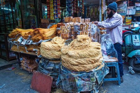 Old Delhi, India - Jan 09, 2020: A local market in a street near Jama Masjid in Old Delhiのeditorial素材