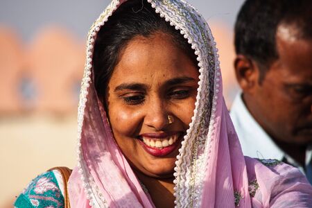 Bikaner, India - Dec 29, 2019: Indian Rajasthani people in national clothes in the streets of Bikaner, Rajasthanのeditorial素材