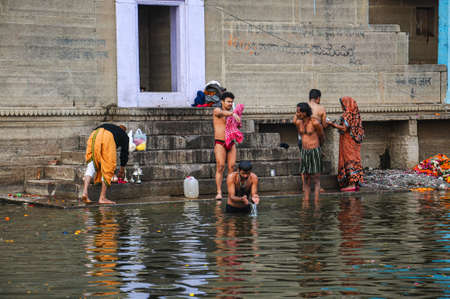 Varanasi, India - Dec 23, 2019: Morning View of The Ghats and the City of Varanasi From Ganges Riverのeditorial素材