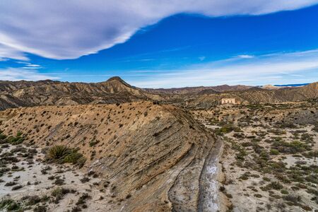 Tabernas desert, Desierto de Tabernas. Europe only desert. Almeria, andalusia region, Spain. Protected wilderness area and location for spaghetti western movies.の写真素材