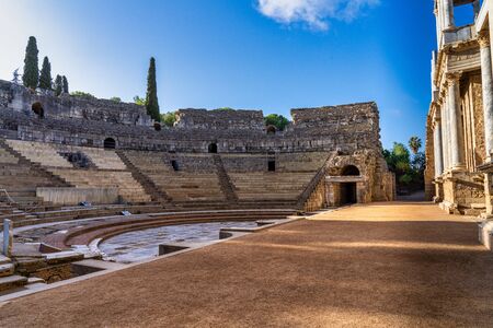 Roman Amphitheatre in Merida, Augusta Emerita in Extremadura, Spain. Roman City - Temples, Theatres,...