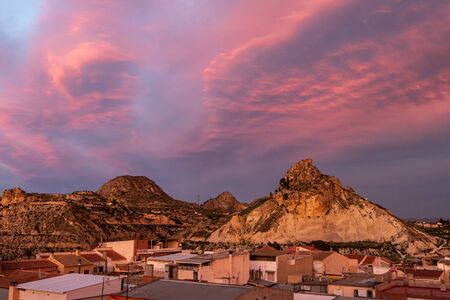 Sunset view of Archena with its mountains in Murcia region, Spainの写真素材