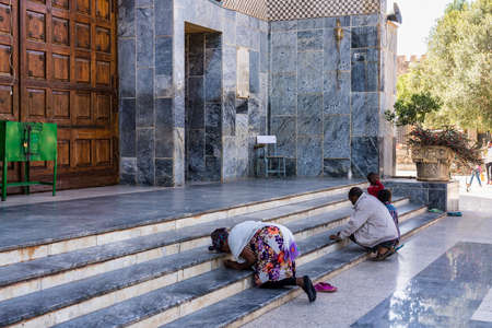 Aksum, Ethiopia - Feb 09, 2020: Ethiopian People at Church of Our Lady St. Mary of Zion, the most sacred place for all Orthodox Ethiopians in Axum, Ethiopia.のeditorial素材