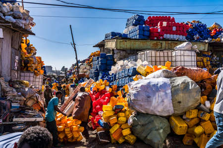 Addis Ababa, Ethiopia - Feb 15, 2020: Addis Mercato in Addis Abeba, Ethiopia, the largest market in Africa.のeditorial素材