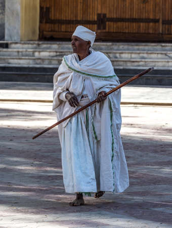 Aksum, Ethiopia - Feb 09, 2020: Ethiopian People at Church of Our Lady St. Mary of Zion, the most sacred place for all Orthodox Ethiopians in Axum, Ethiopia.のeditorial素材