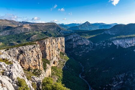 Verdon Gorge, Gorges du Verdon, amazing landscape of the famous canyon with winding turquoise-green colour river and high limestone rocks in French Alps, Provence, Franceの写真素材