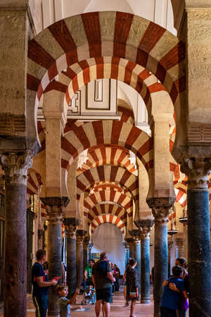 Cordoba, Spain - October 31, 2019: Moorish architecture inside the Mezquita Cathedral or Great...