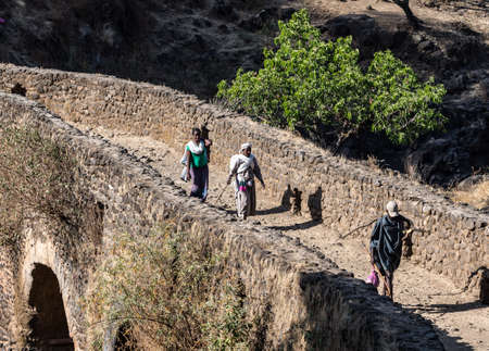 Tis Issat, Ethiopia - Feb 05, 2020: Bridge of the Portuguese on the river Blue Nile. Ethiopia.のeditorial素材