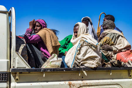 Simien Mountains, Ethiopia - Feb 07, 2020: Ethiopian people at Simien Mountains National Park in Ethiopia. Africa.のeditorial素材