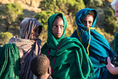 Simien Mountains, Ethiopia - Feb 07, 2020: Ethiopian people at Simien Mountains National Park in Ethiopia. Africa.のeditorial素材