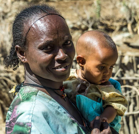Aksum, Ethiopia - Feb 08, 2020: Ethiopian people on the road from Axum to the Simien mountains,...