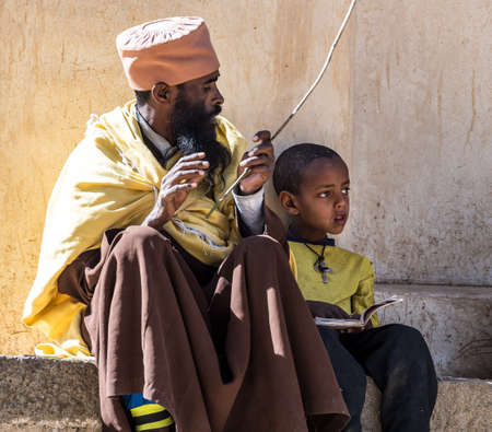 Aksum, Ethiopia - Feb 09, 2020: Ethiopian People at Church of Our Lady St. Mary of Zion, the most sacred place for all Orthodox Ethiopians in Axum, Ethiopia.のeditorial素材