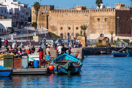 Rabat, Morocco - Oct 13, 2019: View of the harbour of Rabat, Morocco located in the river Bou Regreg at the mouth of the Atlantic Ocean.のeditorial素材