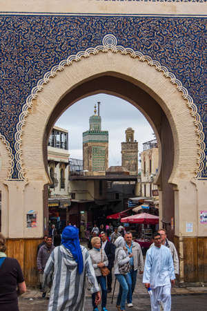 Fes, Morocco - Oct 15, 2019: Bab Boujloud, or the Blue Gate to old Medina Fez El Bali.のeditorial素材