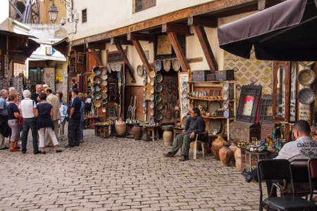 Fes, Morocco - Oct 15, 2019: Typical street market in the old medina of Fes, Morocco in Africaのeditorial素材