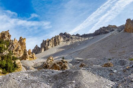 Alpine landscape of the French alps, Brunissard in the Provence Alpes, Col d Izoard, France in...