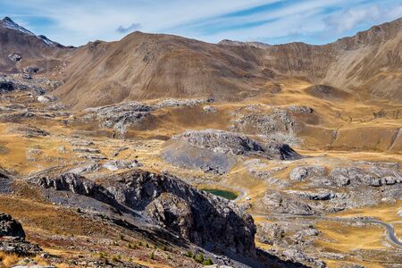Alpine landscape of the French alps, Col de la Bonette in the Provence Alpes, France.の写真素材