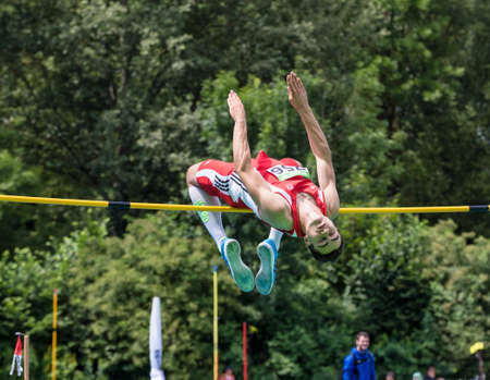 Regensburg, Germany - July 20, 2019: bavarian athletics championship high jump event