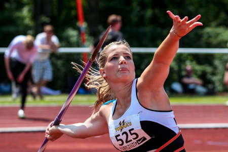 Regensburg, Germany - July 20, 2019: bavarian athletics championship javelin throw eventのeditorial素材