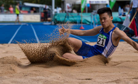 Regensburg, Germany - July 20, 2019: bavarian athletics championship long jump eventのeditorial素材