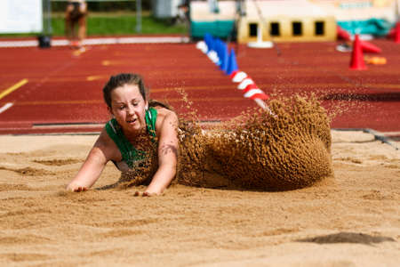 Regensburg, Germany - July 20, 2019: bavarian athletics championship long jump eventのeditorial素材