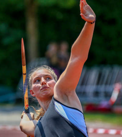 Regensburg, Germany - July 20, 2019: bavarian athletics championship javelin throw eventのeditorial素材