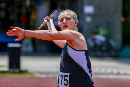 Regensburg, Germany - July 20, 2019: bavarian athletics championship javelin throw eventのeditorial素材