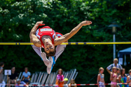 Regensburg, Germany - July 20, 2019: bavarian athletics championship high jump eventのeditorial素材