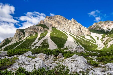 Autumn landscape in Val di Fanes, Dolomites, South Tyrol, Italy, Europeの写真素材