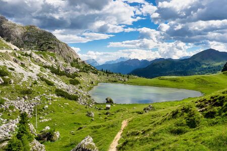 The Dolomites Mountains, Passo Valparola near Cortina d'Ampezzo, Belluno in Italyの写真素材