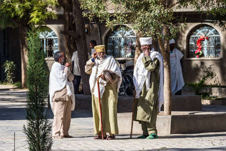 Aksum, Ethiopia - Feb 09, 2020: Ethiopian People at Church of Our Lady St. Mary of Zion, the most sacred place for all Orthodox Ethiopians in Axum, Ethiopia.のeditorial素材