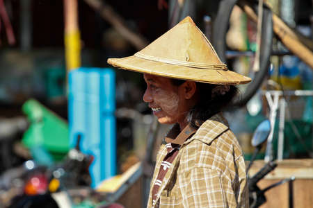 Mawlamyine, Myanmar - Nov 05, 2019: A market in the city center of Mawlamyine in Myanmar, former Burma in Asiaのeditorial素材