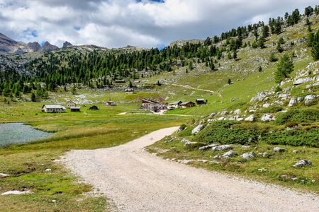 Autumn landscape in Val di Fanes, Dolomites, South Tyrol, Italy, Europeの写真素材