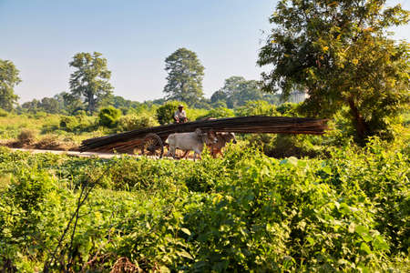 Pindaya, Myanmar - Nov 08, 2019: Working people of myanmar, former Burma on the road from Heho to Pindaya, Asiaのeditorial素材