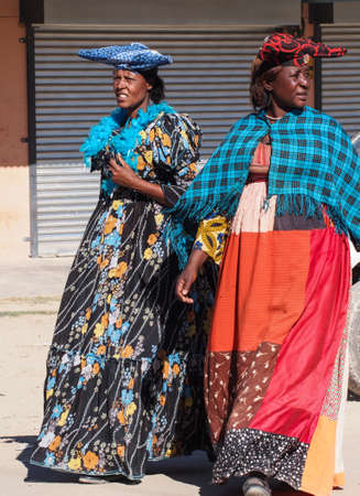 Opuwo, Namibia - Jul 07, 2019: Herero Women in traditional clothes in Opuwo. Namibia. The Herero...
