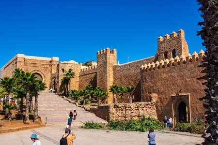 Rabat, Morocco - Oct 13, 2019: Kasbah of the Udayas also spelled Oudaias or Oudayas - the south-west part of fortified wall with the Almohad gate Bab Oudaia in Rabatのeditorial素材