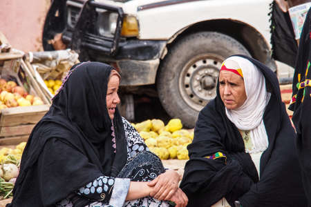 Erfoud, Morocco - Oct 19, 2019: local residents at the Road of a Thousand Kasbahs in their activities on the streets, Morocco, Africaのeditorial素材