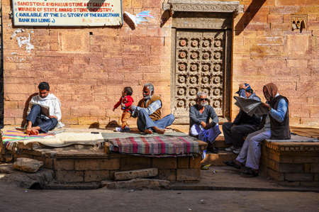Jaisalmer, India - Dec 31, 2019: Indian Rajasthani people in national clothes in the streets of Jaisalmer, Rajasthanのeditorial素材
