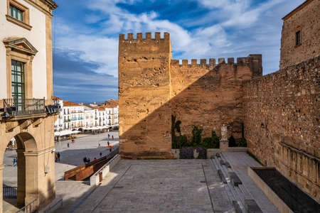 Caceres, Spain - November 09, 2019: Ancient medieval tower known as Torre del Horno, located in the old town of Caceres. Extremadura. Spain.のeditorial素材