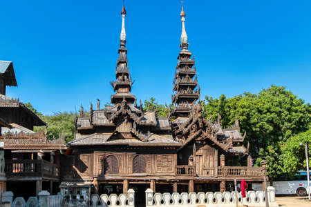 Nat Taung Kyaung wooden monastery in Bagan, Myanmar, former Burmaの写真素材