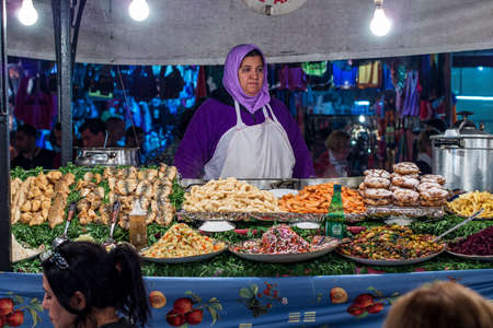 Marrakesh, Morocco - Oct 22, 2019: Jemaa el Fna market square in Marrakesh, Morocco, north Africa. Jemaa el-Fnaa, is a famous square and market place in Marrakesh's medinaのeditorial素材